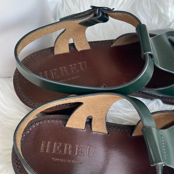 NEW Hereu Pesca Block Heel Fisherman Sandals Green Cutout Leather Shoes 40/US 10 - Picture 5 of 9